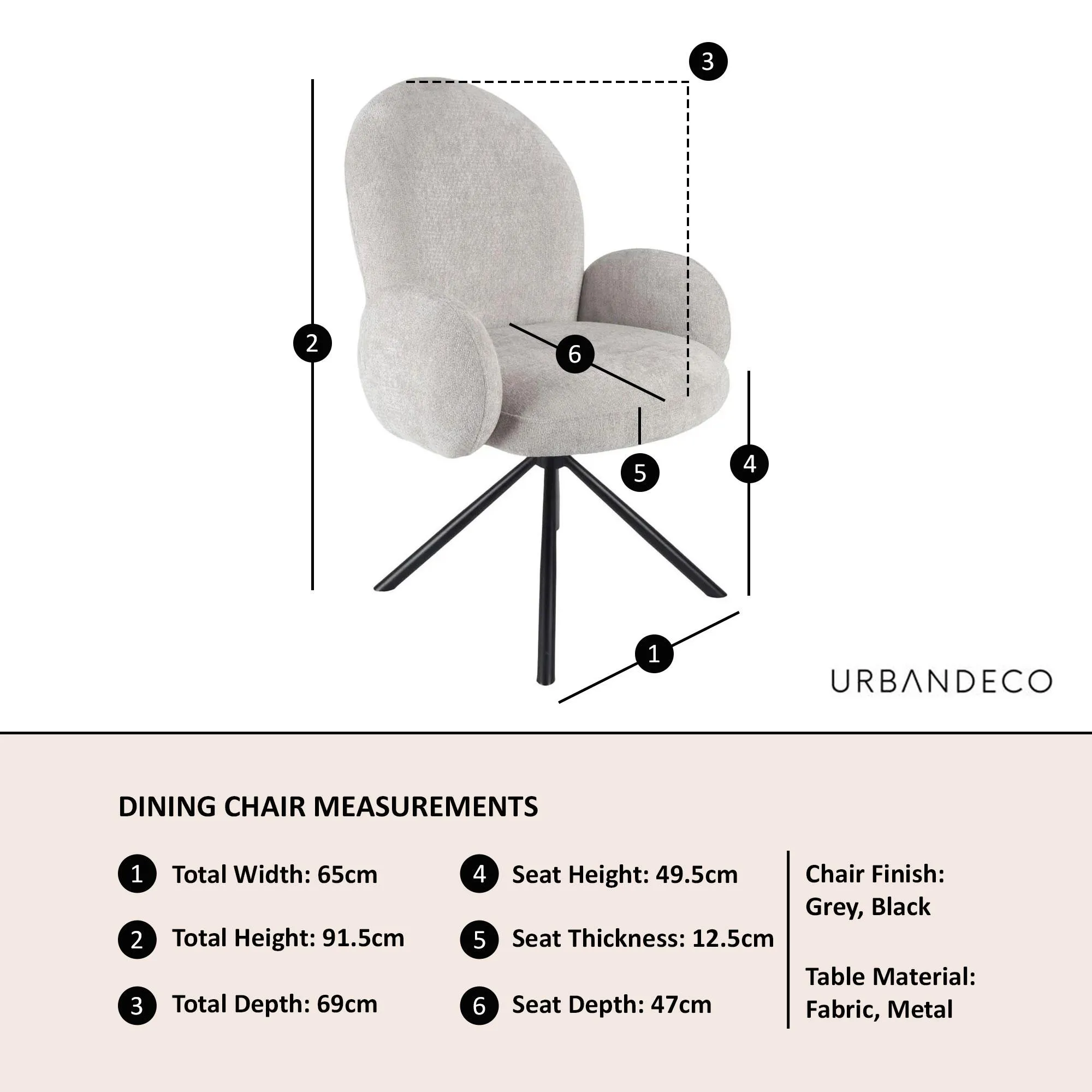 Theo Swivel Dining Armchair - Grey, Fabric