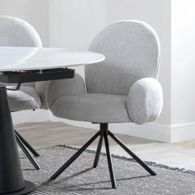 Theo Swivel Dining Armchair - Grey, Fabric