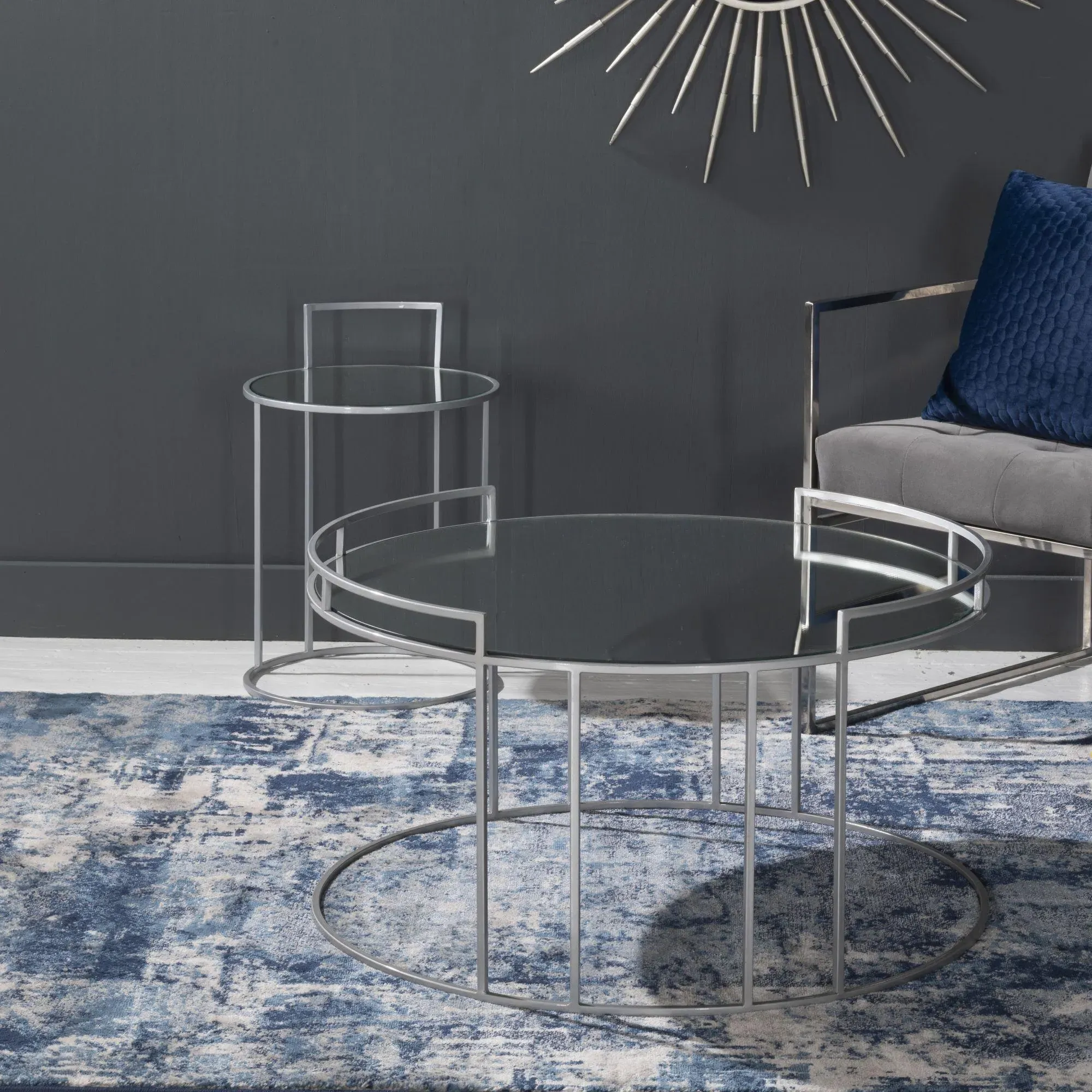 Torrance Round Coffee Table - Silver, Glass