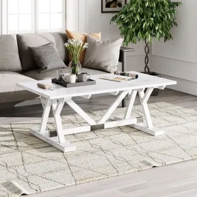 Trestle Coffee Table - White, Mango Wood