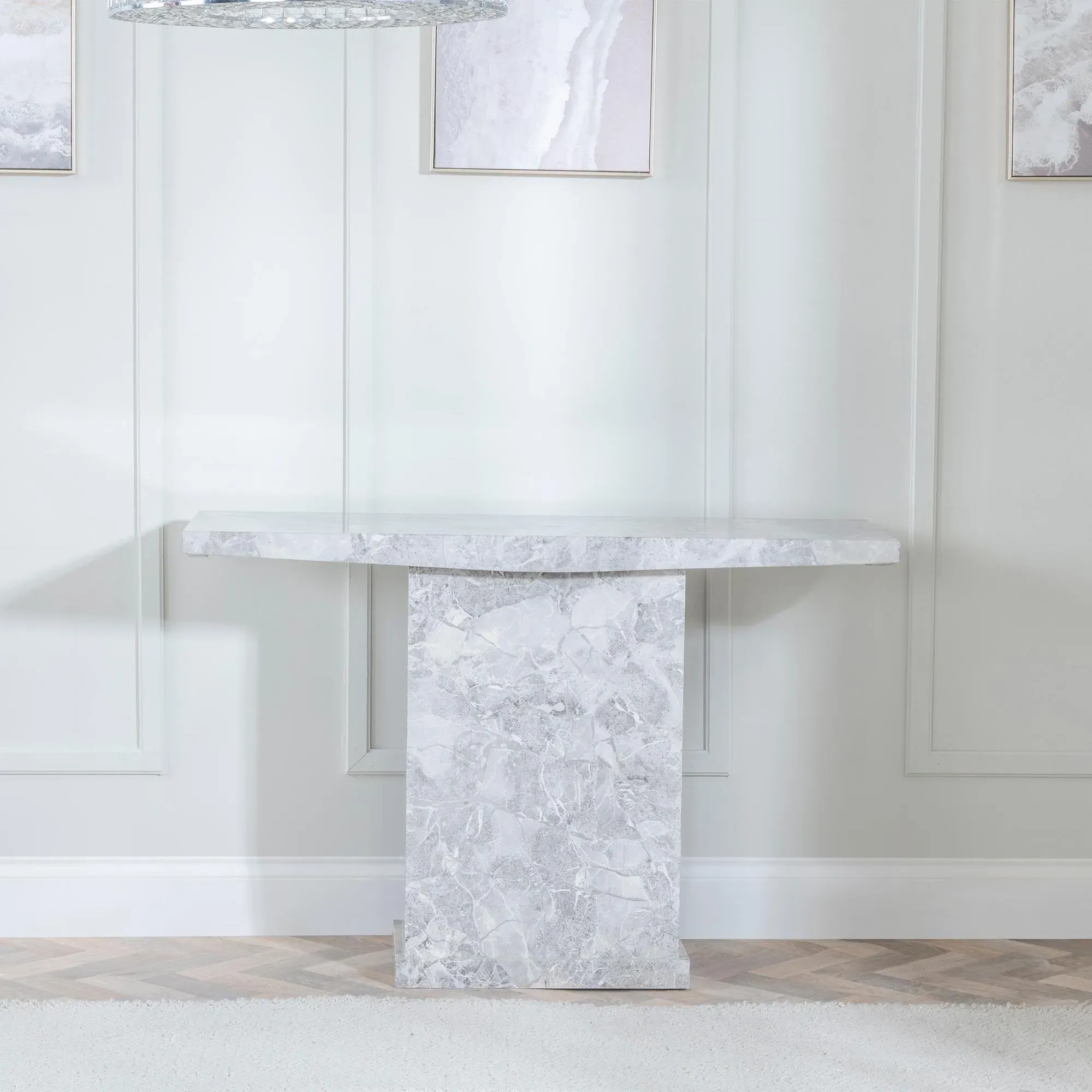 Turin Rectangular Console Table - Grey, Engineered Marble