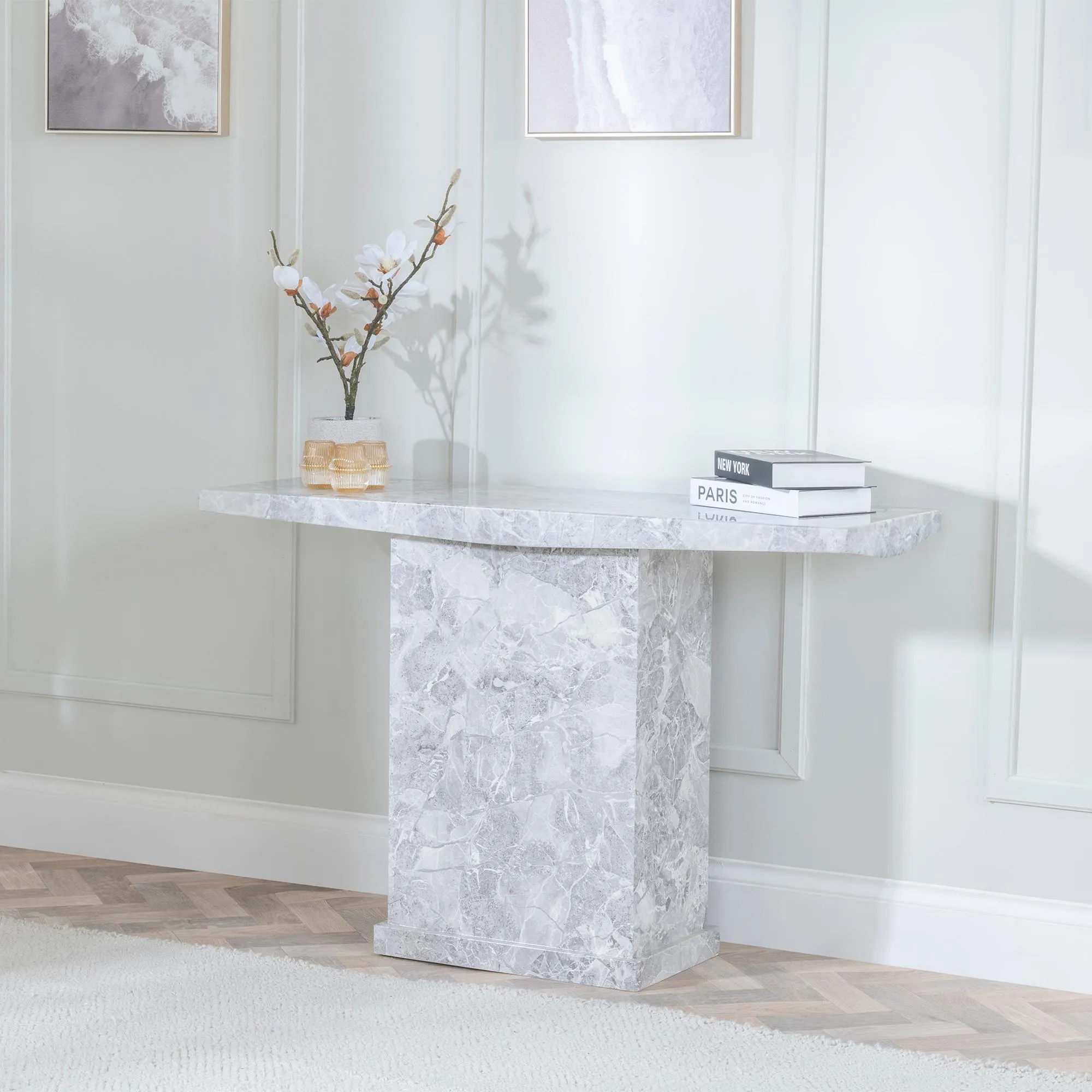 Turin Rectangular Console Table - Grey, Engineered Marble