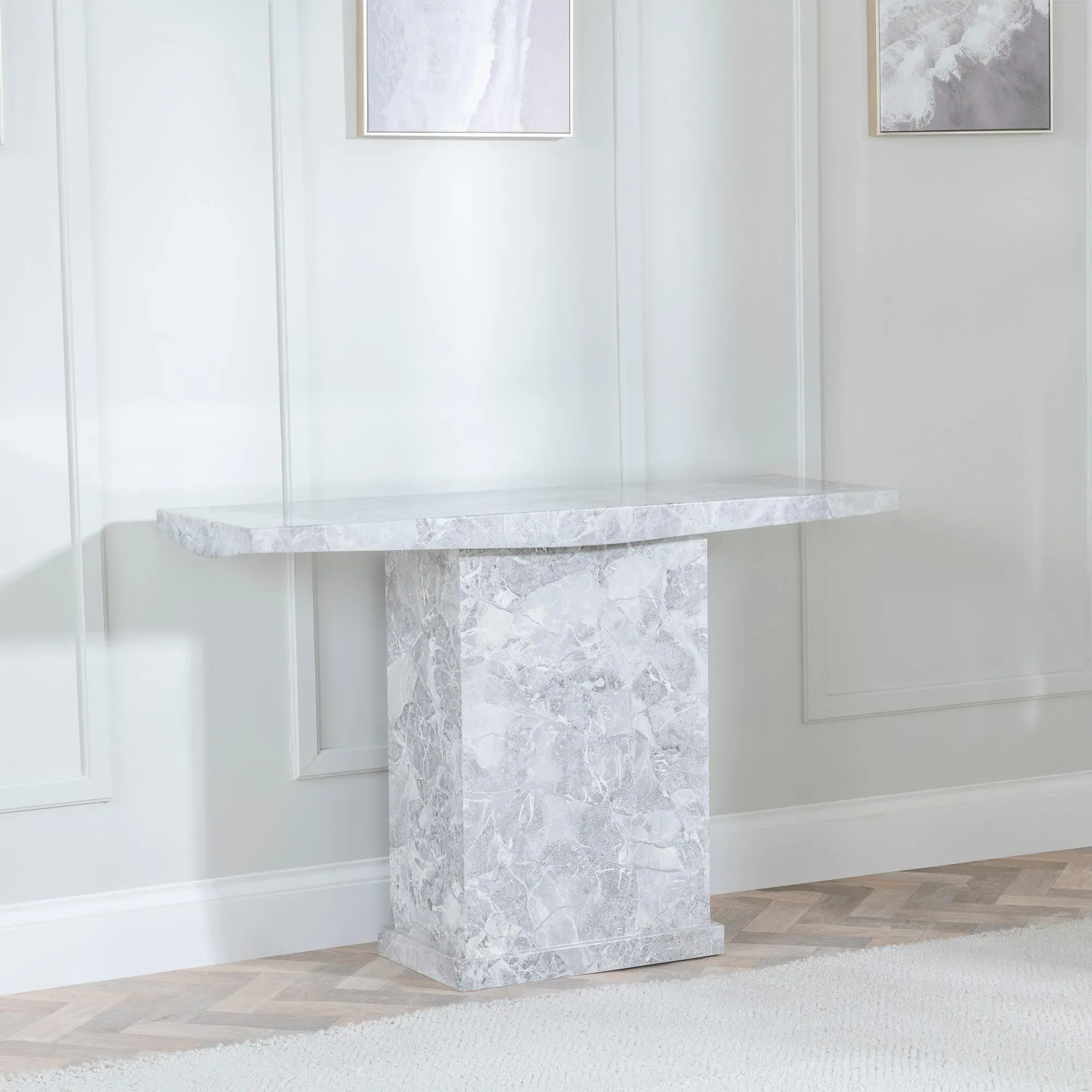 Turin Rectangular Console Table - Grey, Engineered Marble