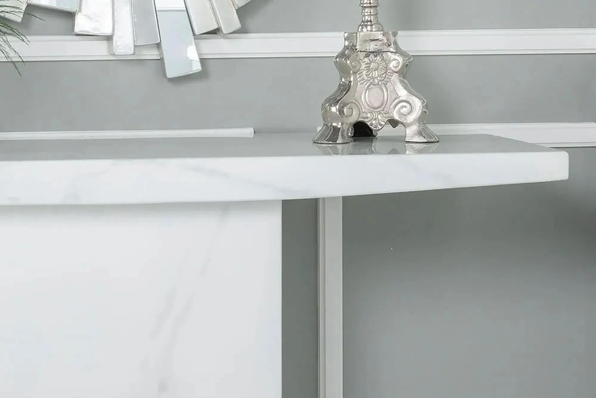 Turin Rectangular Console Table - White, Engineered Marble