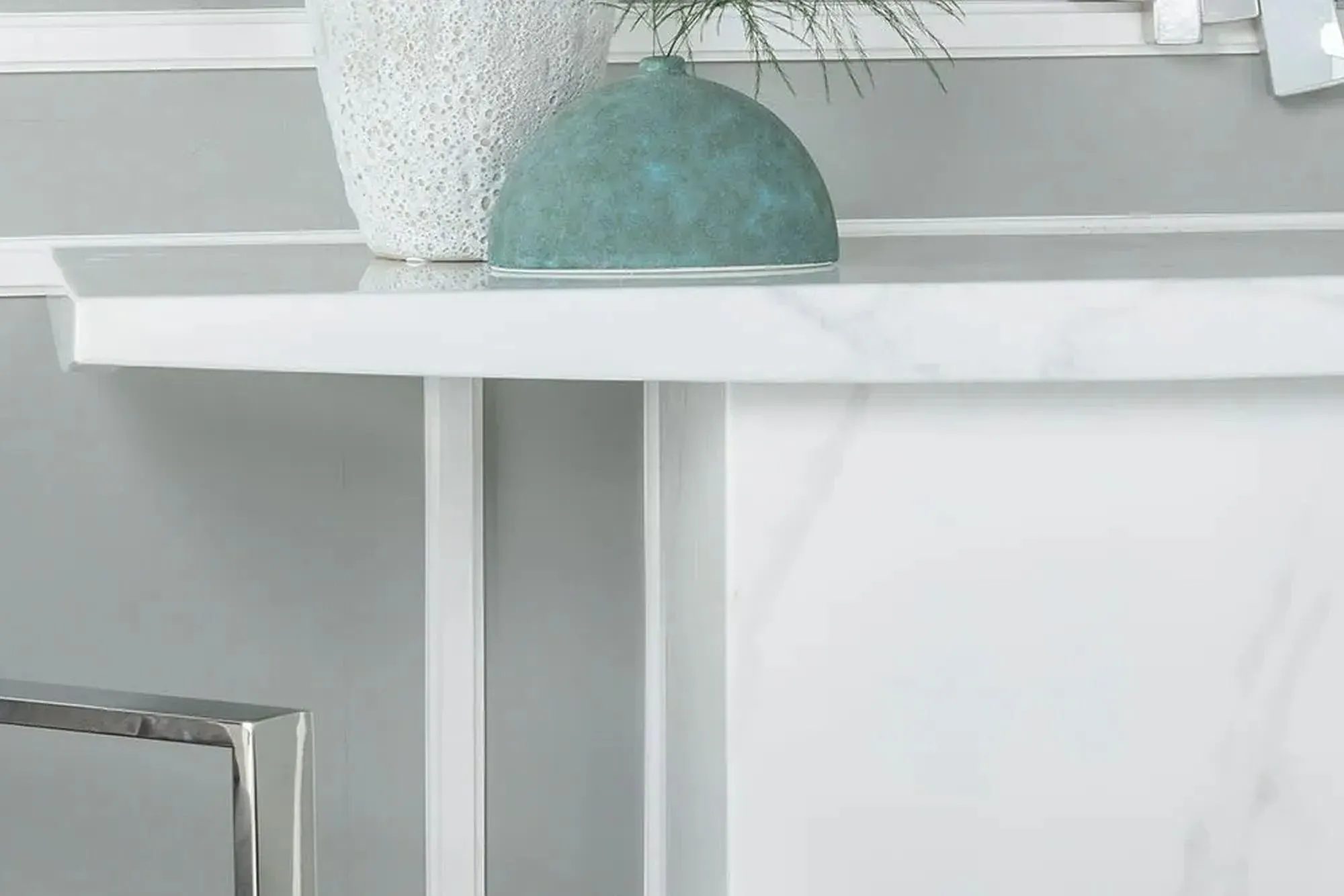 Turin Rectangular Console Table - White, Engineered Marble