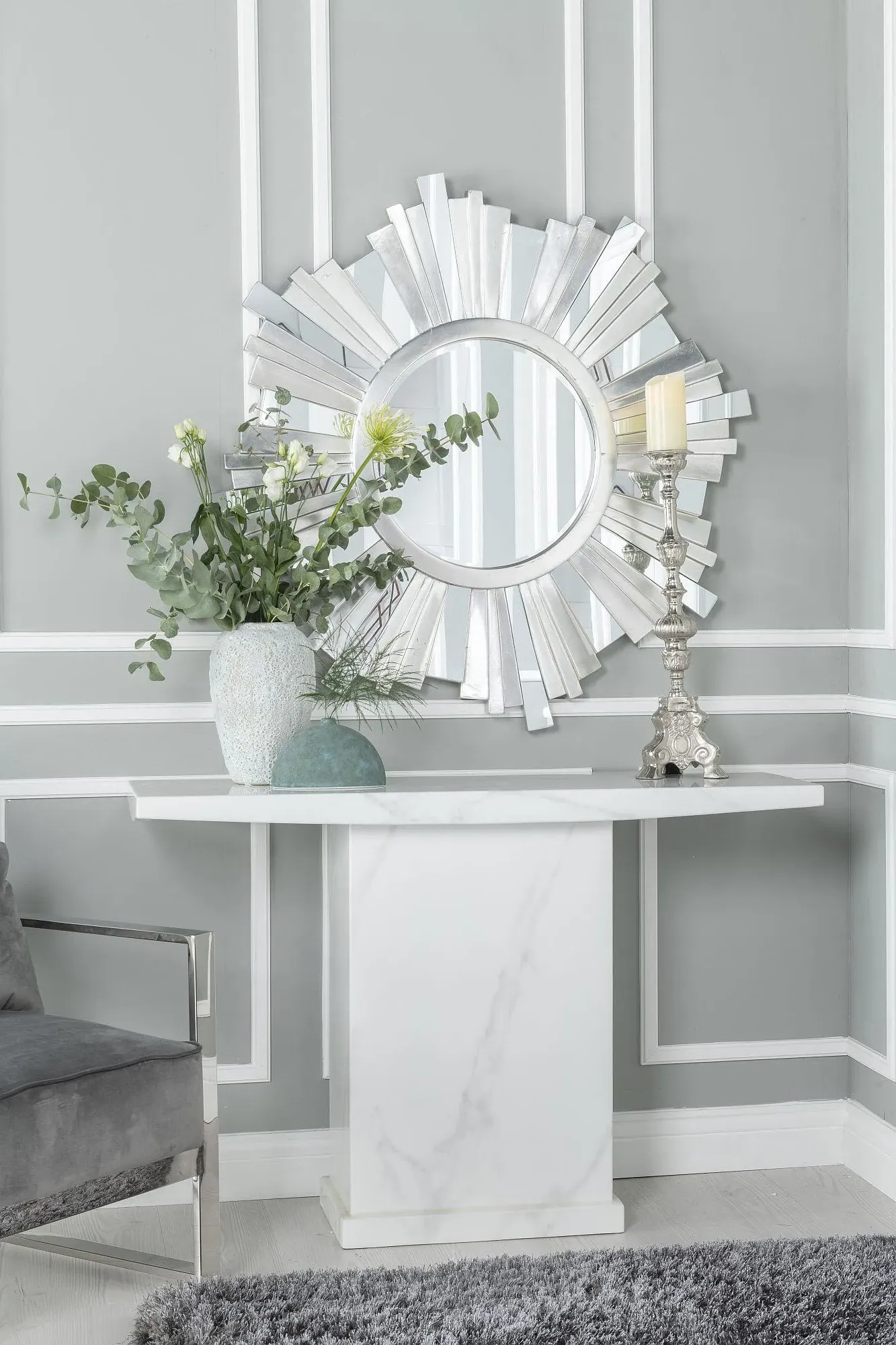 Turin Rectangular Console Table - White, Engineered Marble