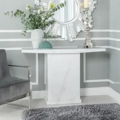 Turin Rectangular Console Table - White, Engineered Marble