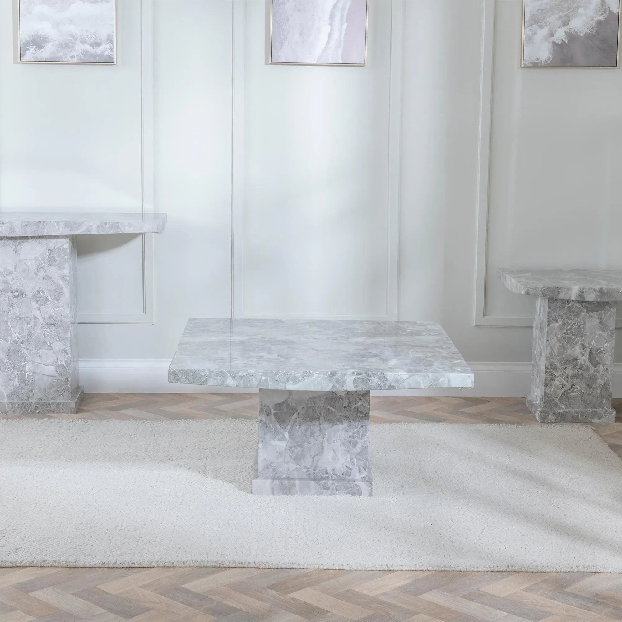 Turin Square Coffee Table - Grey, Engineered Marble