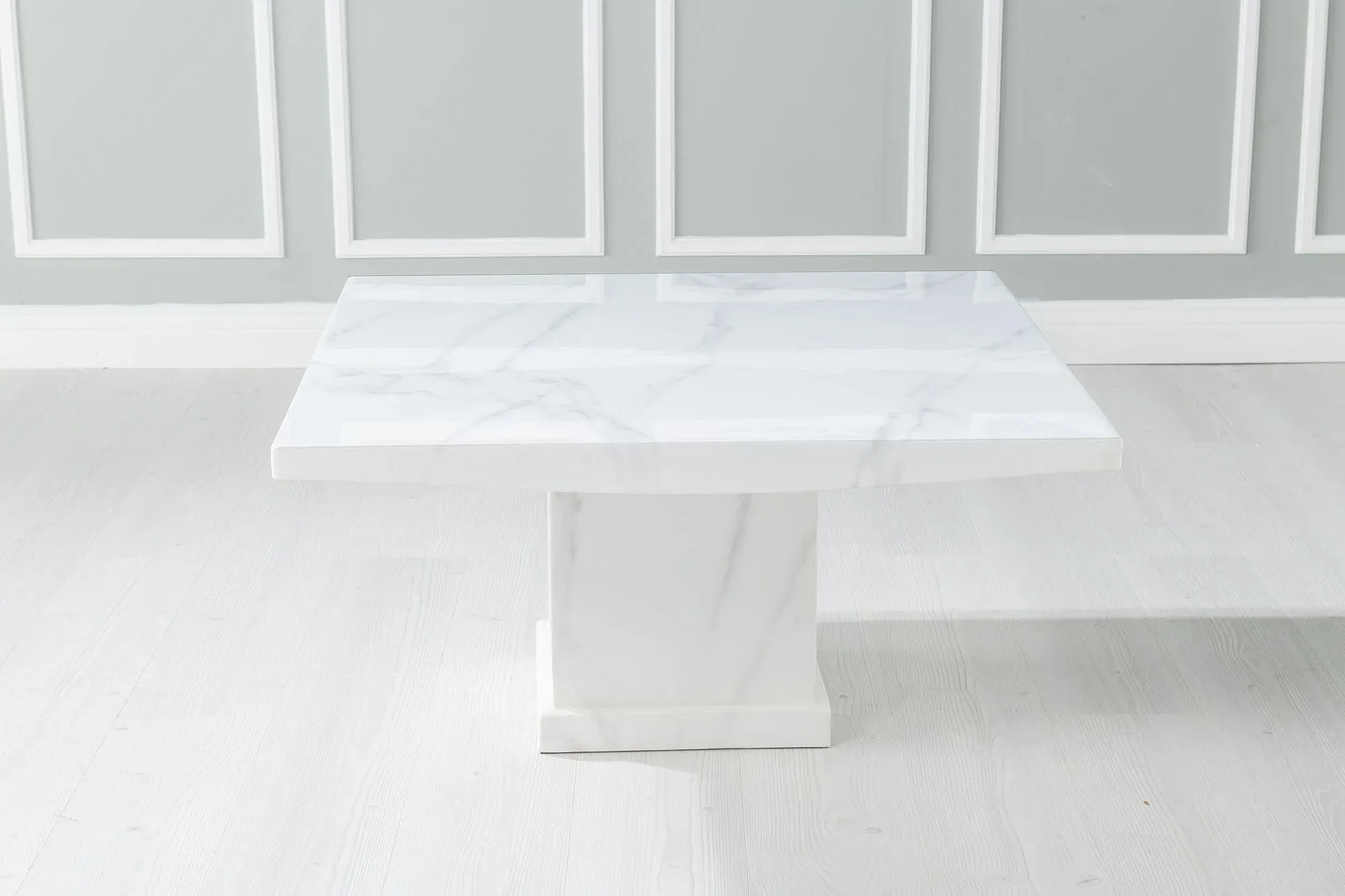 Turin Square Coffee Table - White, Engineered Marble