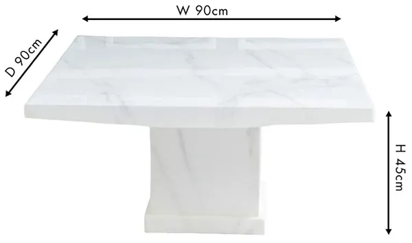 Turin Square Coffee Table - White, Engineered Marble