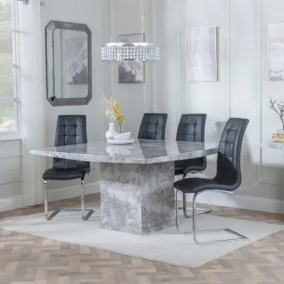 Turin Square Dining Set - Black, Faux Leather