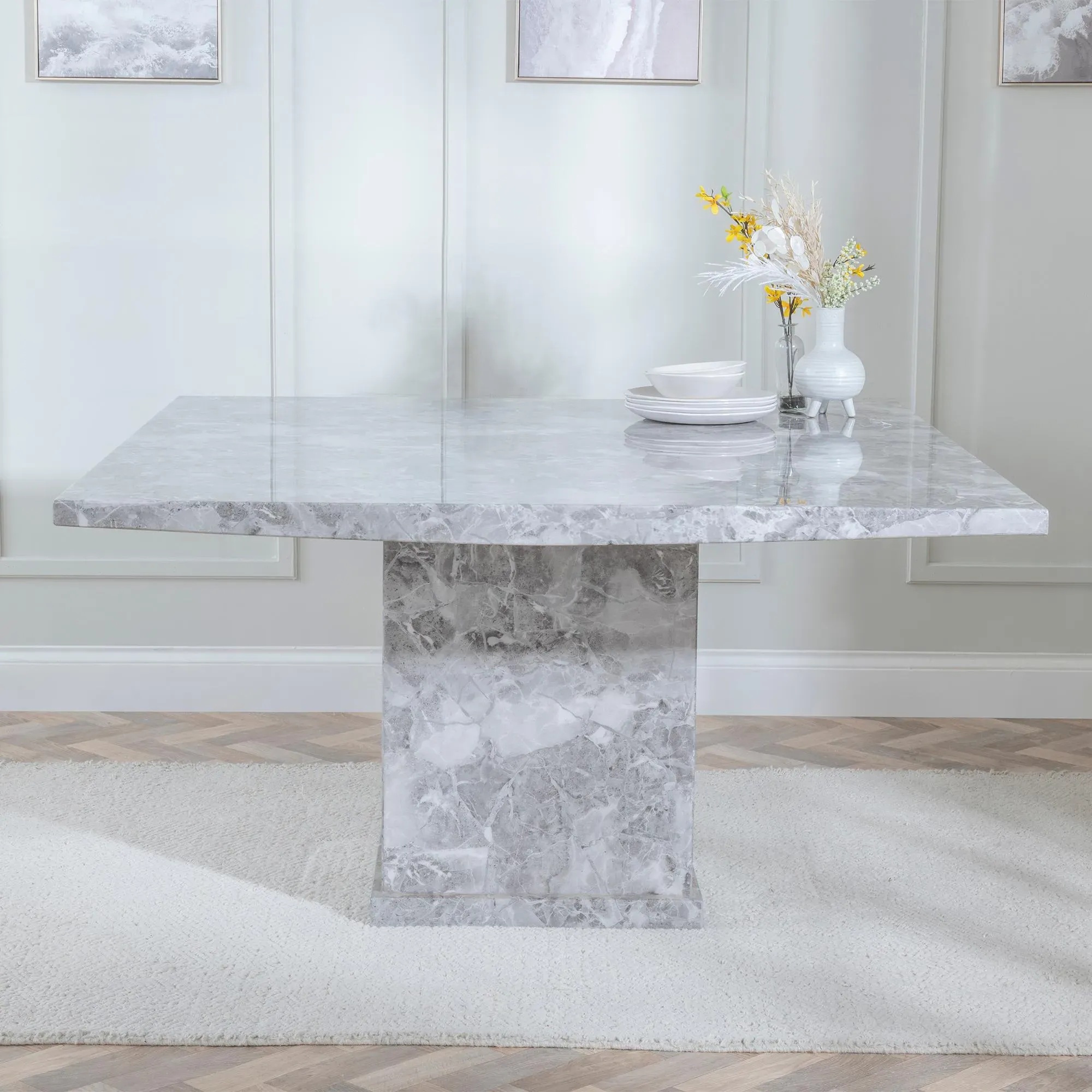 Turin Square Dining Set - Blue, Marble