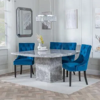Turin Square Dining Set - Blue, Marble
