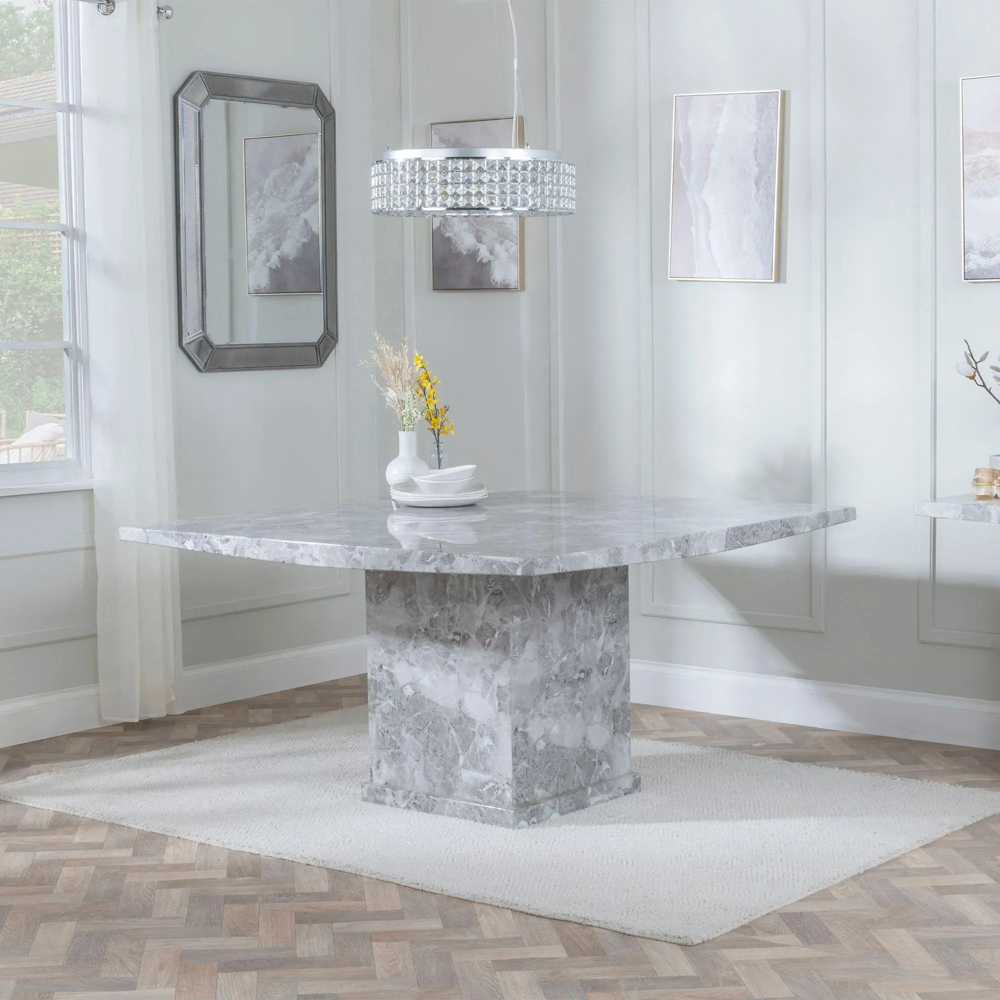 Turin Square Dining Set - Champagne, Marble