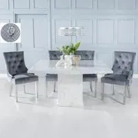 Turin Square Dining Set - White, Marble