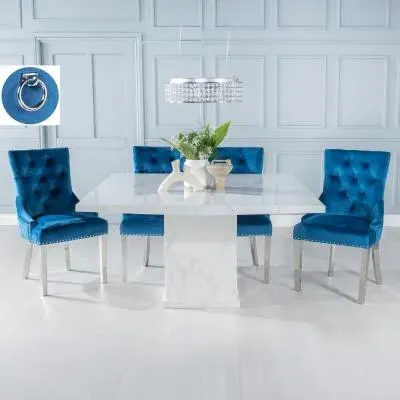 Turin Square Dining Set - White, Marble