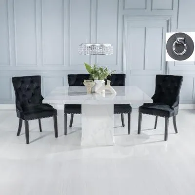 Turin Square Dining Set - White, Marble