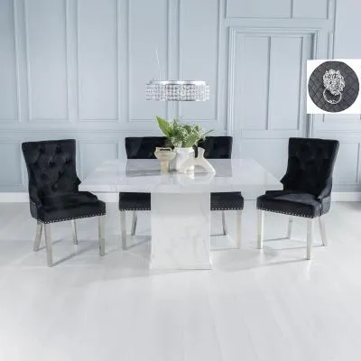 Turin Square Dining Set - White, Marble