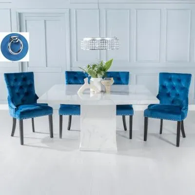Turin Square Dining Set - White, Marble