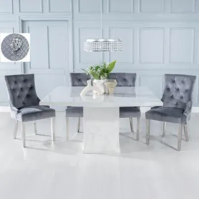 Turin Square Dining Set - White, Marble