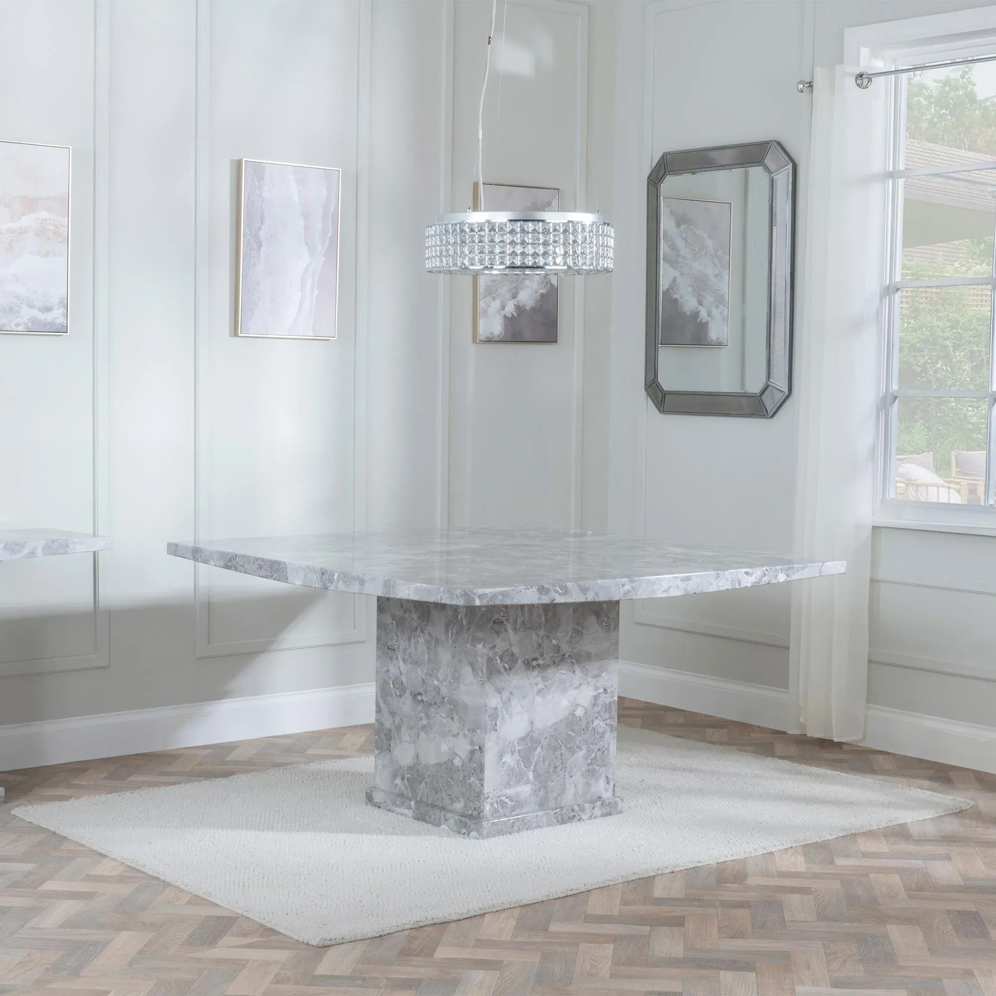 Turin Square Dining Table - Grey, Marble