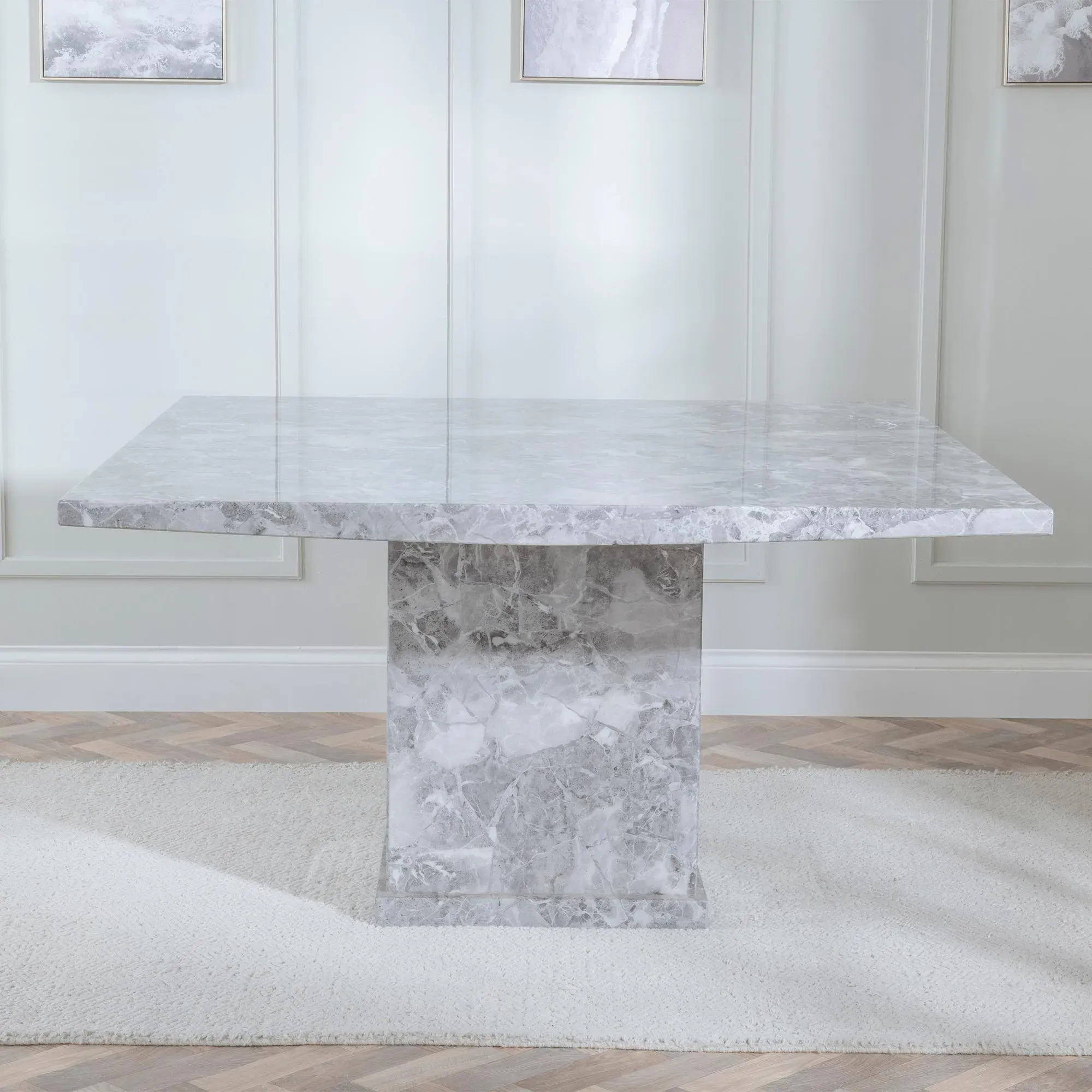 Turin Square Dining Table - Grey, Marble