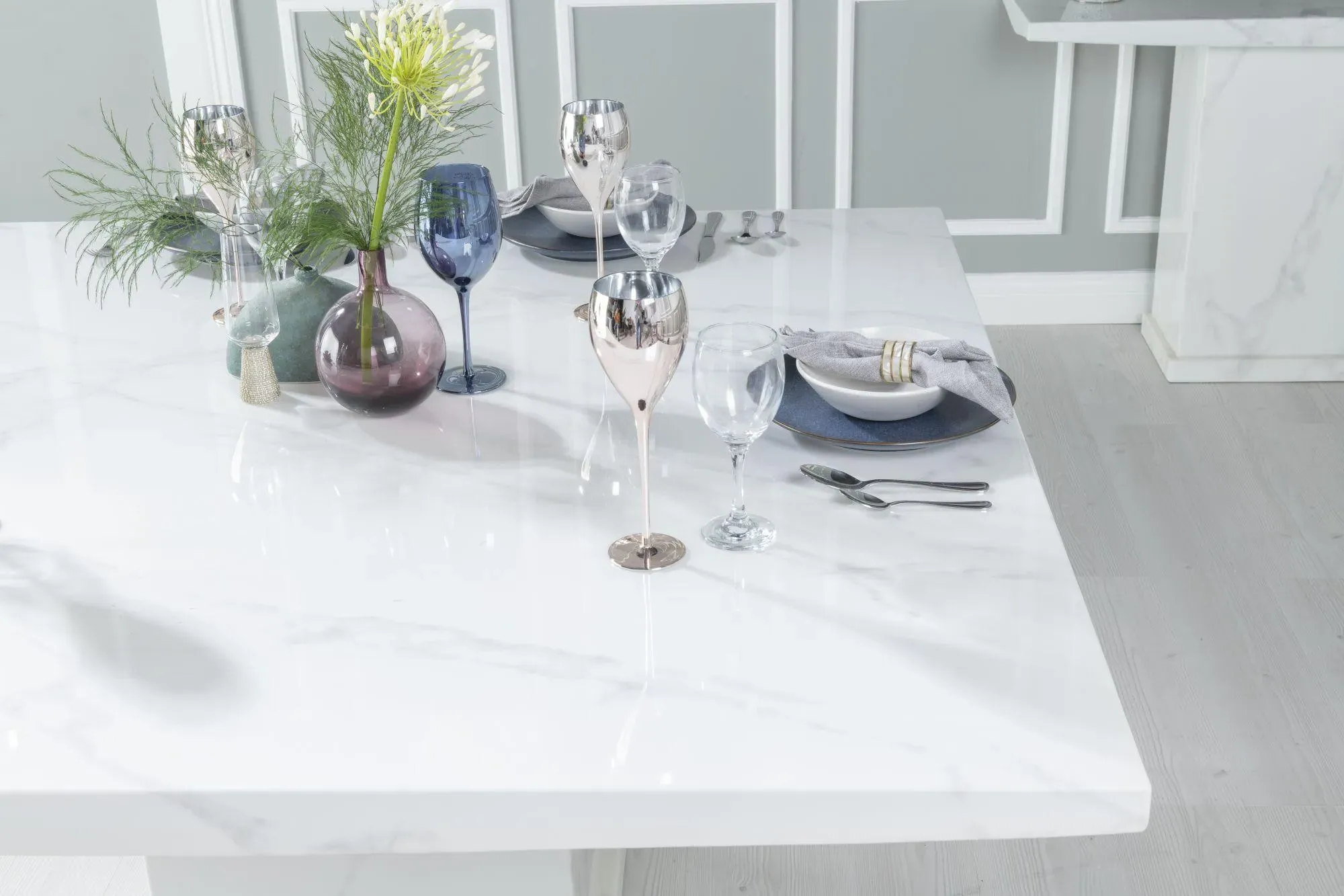 Turin Square Dining Table - White, Marble