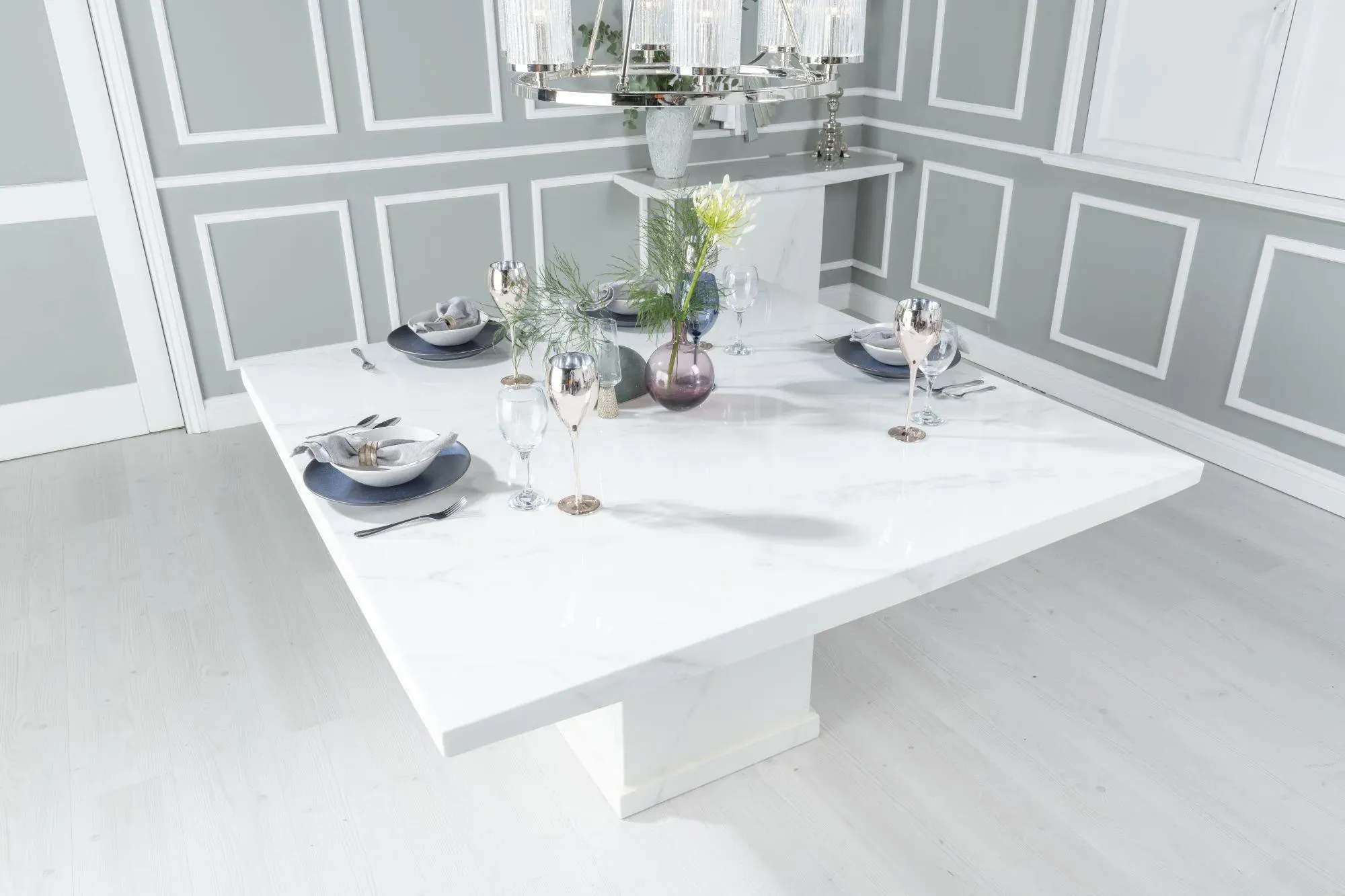 Turin Square Dining Table - White, Marble