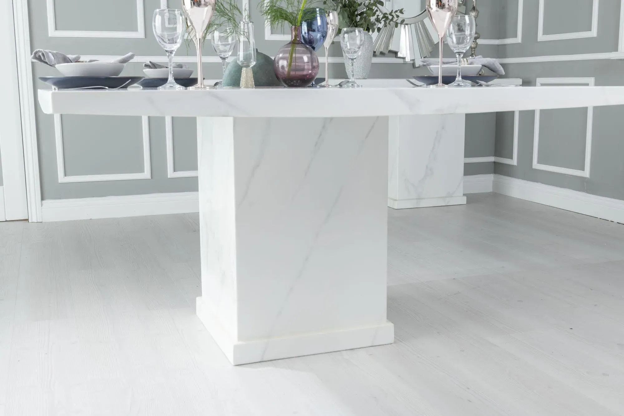 Turin Square Dining Table - White, Marble