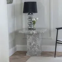 Turin Square Lamp Table - Grey, Engineered Marble