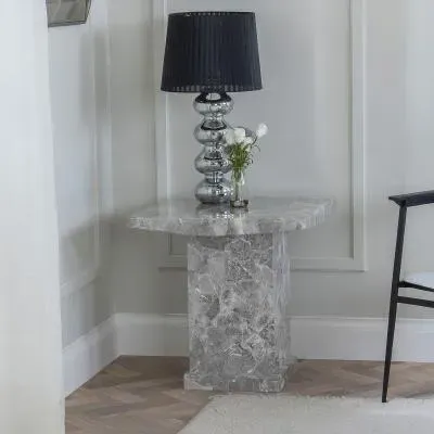 Turin Square Lamp Table - Grey, Engineered Marble image