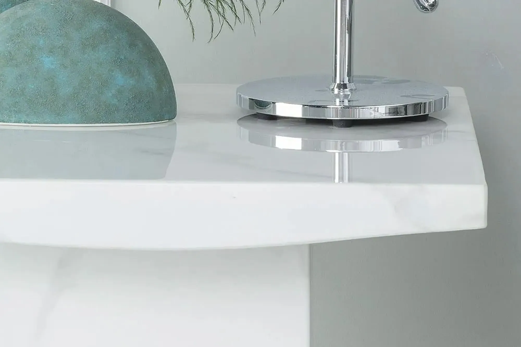 Turin Square Lamp Table - White, Engineered Marble