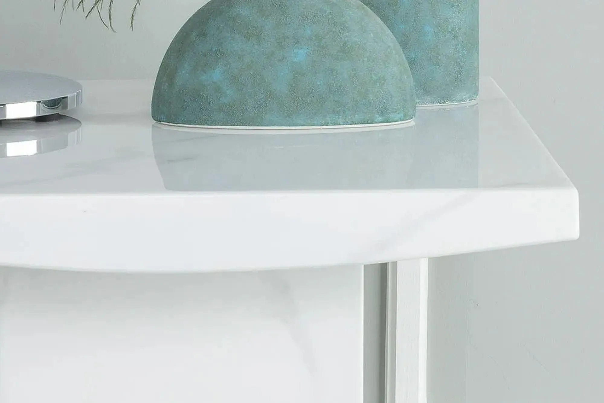 Turin Square Lamp Table - White, Engineered Marble