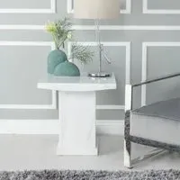Turin Square Lamp Table - White, Engineered Marble