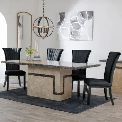 Venice Cadiz Dining Set - Cream Marble, Black Leather image