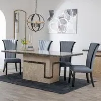 Venice Cadiz Dining Set - Cream Marble, Grey Leather