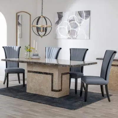 Venice Cadiz Dining Set - Cream Marble, Grey Leather