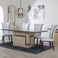 Venice Cadiz Dining Set - Cream Marble, White Leather