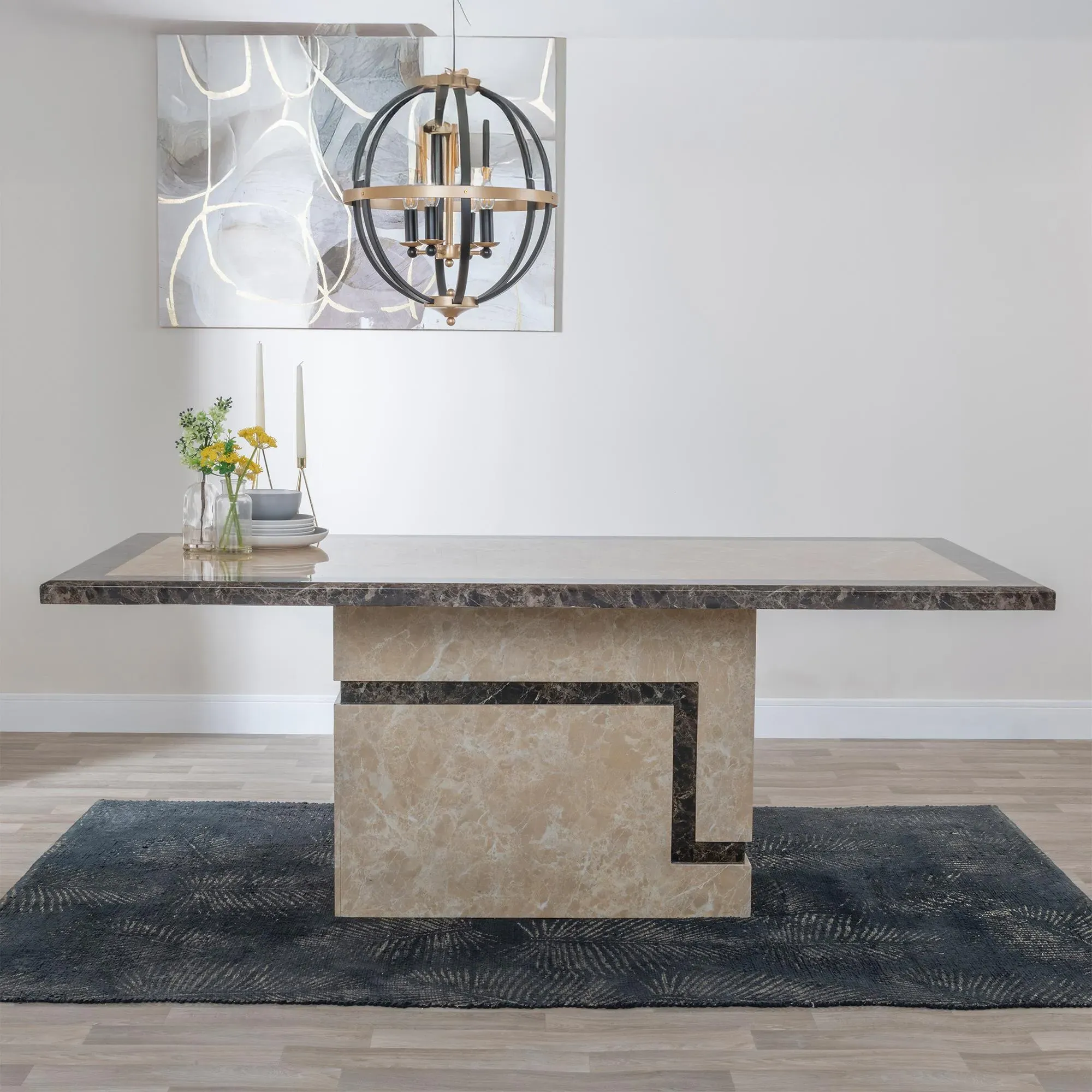 Venice Cream Marble Dining Set - Black, Velvet