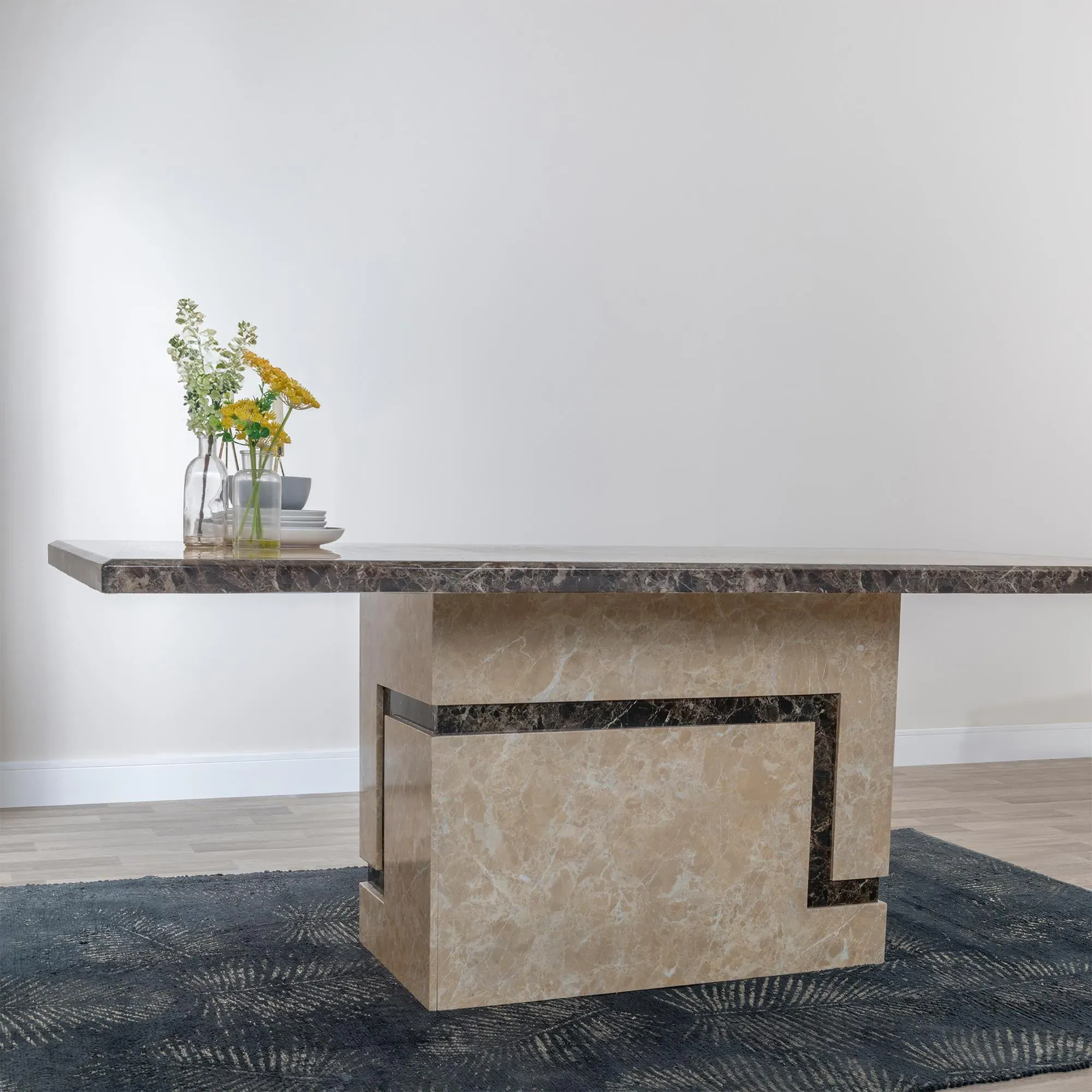 Venice Cream Marble Dining Set - Black, Velvet