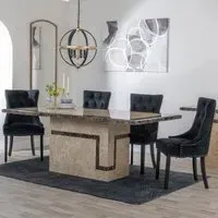 Venice Cream Marble Dining Set - Black, Velvet