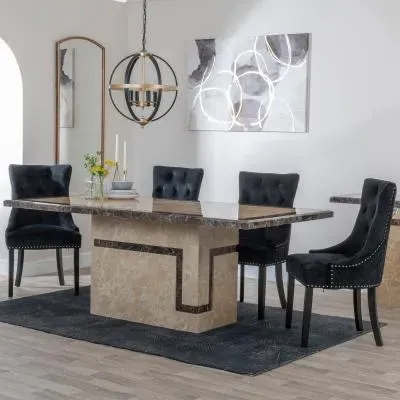 Venice Cream Marble Dining Set - Black, Velvet image