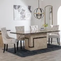 Venice Cream Marble Dining Set - Champagne, Velvet