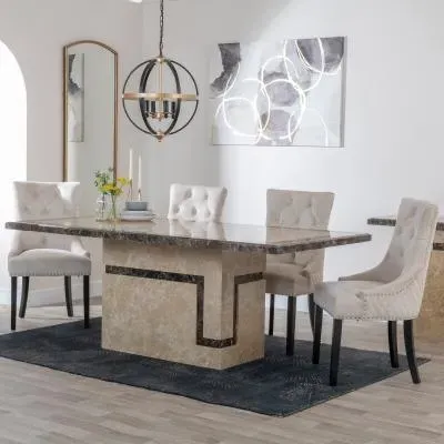 Venice Cream Marble Dining Set - Champagne, Velvet