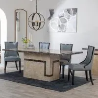 Venice Cream Marble Dining Set - Grey, Leather