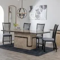 Venice Cream Marble Dining Set with Athena Chairs - Cream
