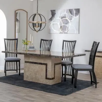 Venice Cream Marble Dining Set with Athena Chairs - Cream