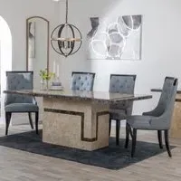 Venice Dining Set with Carmela Chairs - Cream, Marble