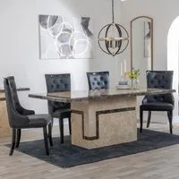 Venice Dining Set with Carmela Chairs - Cream, Marble