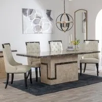 Venice Dining Set with Carmela Chairs - Cream, Marble